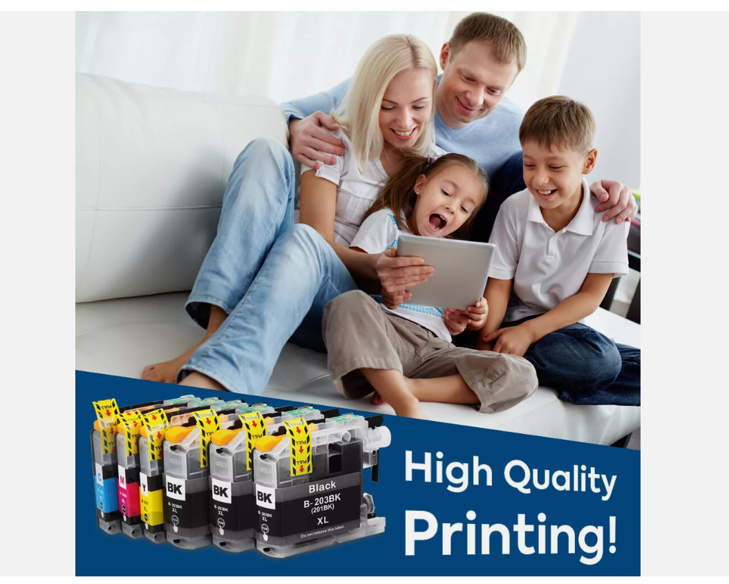4PK LC203 Ink Cartridge Combo – Fits Brother LC201 MFC-J4320DW, J4420DW, J485DW (Black, Cyan, Magenta, Yellow)