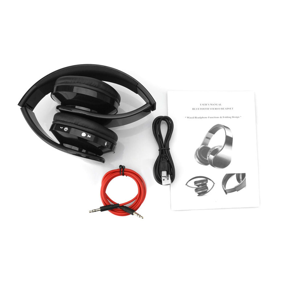 Foldable Wireless Bluetooth Stereo Headset Headband For Samsung iPhone Black