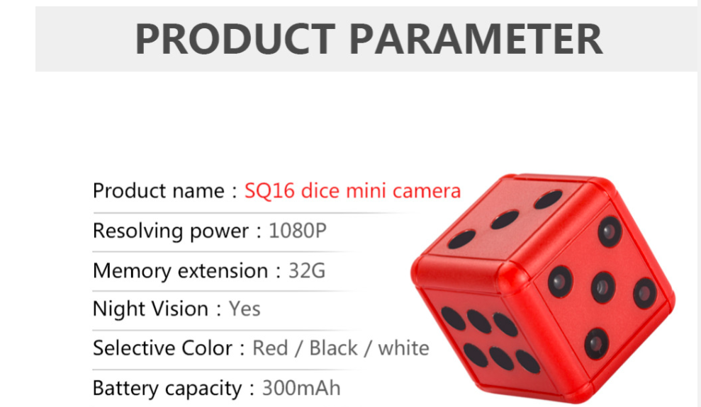 Dice- Video Camera and Voice Recorder SQ11 SQ13 SQ16 SQ19 DVR Mini Cam Camcorder