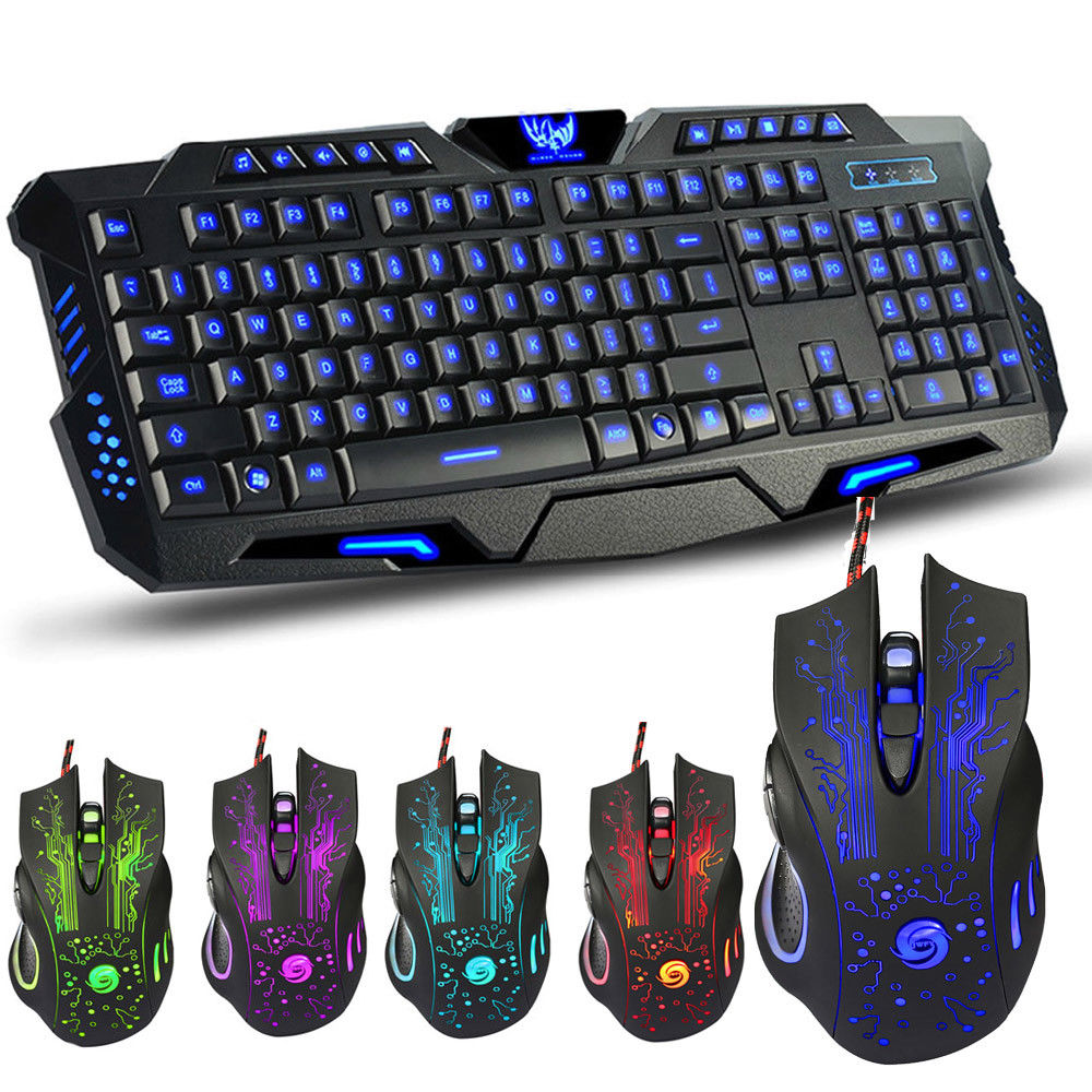 Backlit USB Wired Gaming Keyboard Multimedia Mouse Set for Laptop US